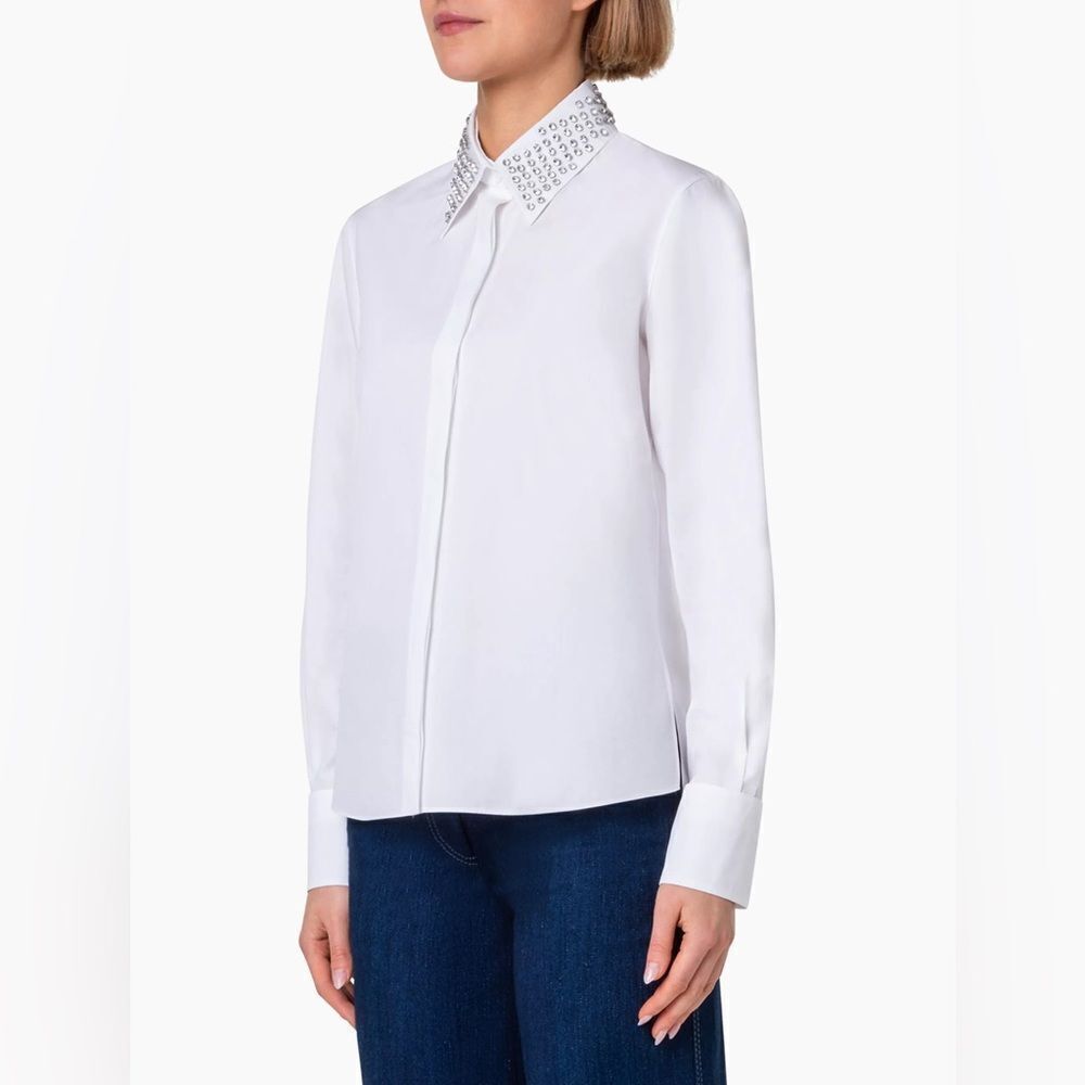 Akris punto Embellished Collar Cotton Shirt size 4